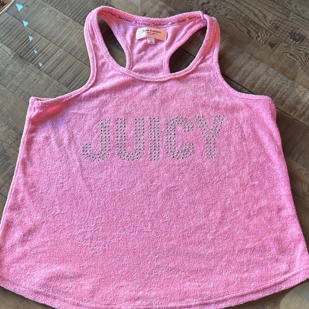 Vintage Juicy Couture Pink Terry Cloth Rhinestone Logo Tank Top Y2K